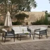 Luxenhome Pismo Black Steel & Pe Rope Outdoor Conversation Set, 2 Armchairs, 1 Coffee Table, 1 Loveseat In Black