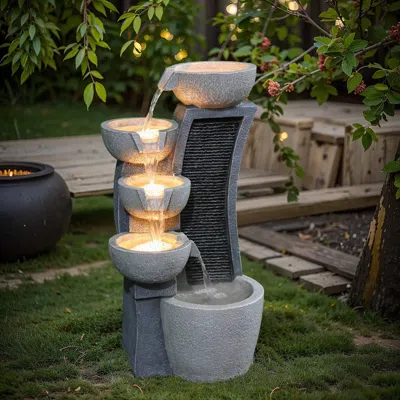 Luxenhome Pot Cascading Water Fountain With Lights – 26" Multi-gray Resin Fountain