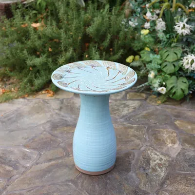 Luxenhome Powder Blue Vintage Spiral Ceramic Birdbath