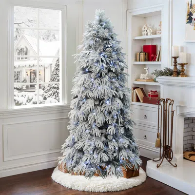 Luxenhome Pre-lit Artificial Branches Snowy Christmas Tree, 6ft In Blue