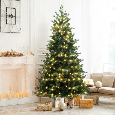 Luxenhome Pre-lit Artificial Fir Christmas Tree With Stand, 6.5ft In Green