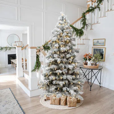 Luxenhome Pre-lit Artificial Snow-flocked Christmas Tree, 7.5ft In Gray