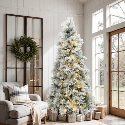 Luxenhome Pre-lit Branches Snowy Christmas Tree With Stand,6.5ft In White