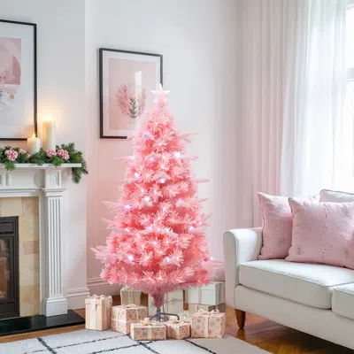 Luxenhome Pre-lit Fiber Optic Pink Christmas Tree With Lights,5ft