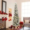 Luxenhome Pre-lit Flocked Artificial Christmas Tree With Base, 7ft In Green