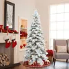 Luxenhome Pre-lit Flocked Artificial Slender Christmas Tree, 7ft In White