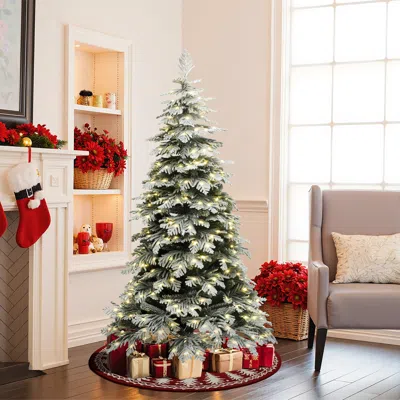 Luxenhome Pre-lit Flocked Spruce Christmas Tree With Stand,6ft In Green