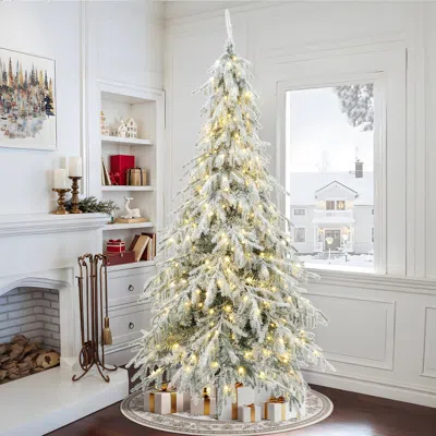 Luxenhome Pre-lit Flocked Sweeping Christmas Branches Tree,7.5ft In White