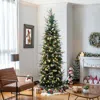 Luxenhome Pre-lit Frosted Pencil Artificial Christmas Tree, 7.5ft In Green