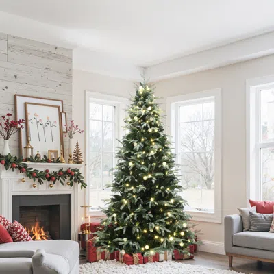 Luxenhome Pre-lit Full Artificial Christmas Tree With Lights, 6.5ft In Green