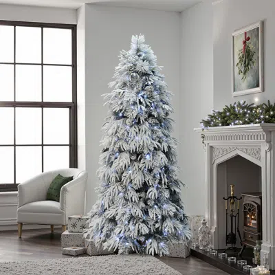 Luxenhome Pre-lit Full Pine Christmas Tree With Pinecone,7ft In White
