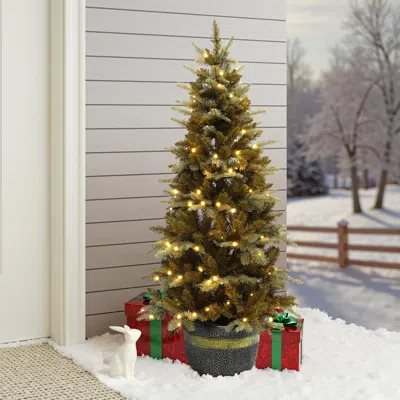 Luxenhome Pre-lit Gold Branches Christmas Trees With Pot, 4.5ft In Green