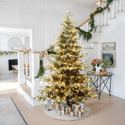 Luxenhome Pre-lit Gold Christmas Tree With Stand,7ft In Green
