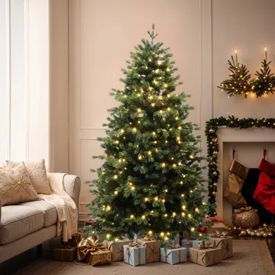 Luxenhome Pre-lit Gradient Green Full Pine Christmas Tree ,6ft
