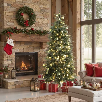 Luxenhome Pre-lit Green And Gray Christmas Tree Branches,6.5ft