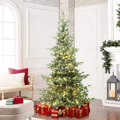 Luxenhome Pre-lit Green And Gray Pine Christmas Tree With Stand,7ft