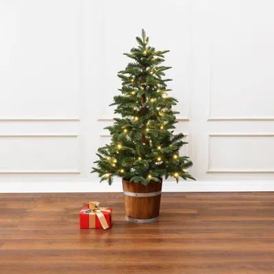 Luxenhome Pre-lit Green Artificial Christmas Tree Potted,3.9ft