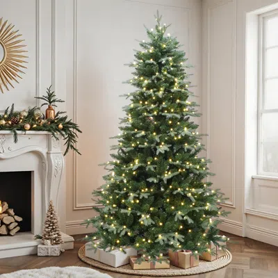 Luxenhome Pre-lit Green Artificial Christmas Tree With Lights, 7ft