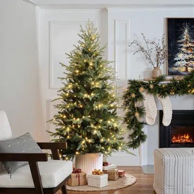 Luxenhome Pre-lit Green Artificial Christmas Tree With Potted, 6.9ft