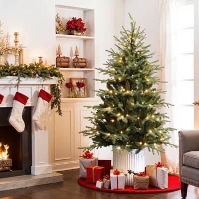 Luxenhome Pre-lit Green Artificial Christmas Tree With Potted, 6ft