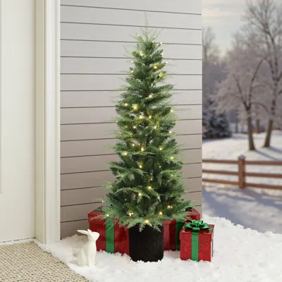 Luxenhome Pre-lit Green Artificial Christmas Tree With Potted,5ft