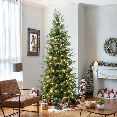 Luxenhome Pre-lit Green Artificial Christmas Trees With Stand,7.5ft