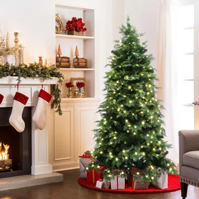 Luxenhome Pre-lit Green Artificial Full Christmas Tree With Stand,6ft