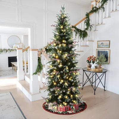 Luxenhome Pre-lit Green Artificial  Pencil  Christmas Tree,6.5ft