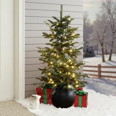 Luxenhome Pre-lit Green Artificial Pine Christmas Tree ,4ft