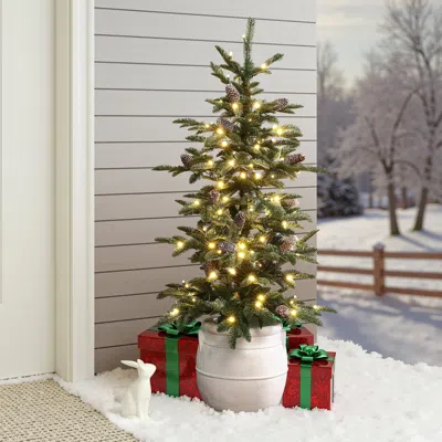 Luxenhome Pre-lit Green Artificial Pine Christmas Trees ,4ft