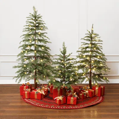 Luxenhome Pre-lit Green Artificial Trees Christmas With Stand-set Of 3 In Multi