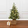 Luxenhome Pre-lit Green Christmas Pine Tree With Wood Pot,3.9ft In Green