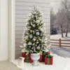 Luxenhome Pre-lit Green Christmas Tree With Light Faux Snow,4.5ft In Green