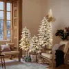 Luxenhome Pre-lit Green Christmas Tree With Lights Faux Snow- Set Of 3 In Gold