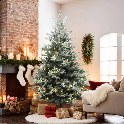 Luxenhome Pre-lit Green Fir Christmas Tree With Metal Stand,7ft In Multi
