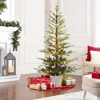 Luxenhome Pre-lit Green Fir Christmas Tree With Round Pot,5.5ft In Multi