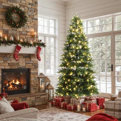 Luxenhome Pre-lit Green Fir Christmas Tree With Stand,6.5ft In Multi