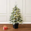 Luxenhome Pre-lit Green Flocked Artificial Christmas Tree Potted,4.4ft In Multi