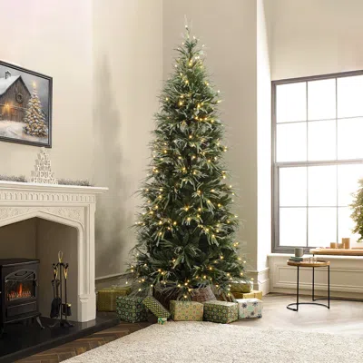 Luxenhome Pre-lit Green Flocked Artificial Christmas Trees ,7.5ft In Multi