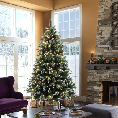 Luxenhome Pre-lit Green Frosted-tip Christmas Tree , 6.1ft In Multi