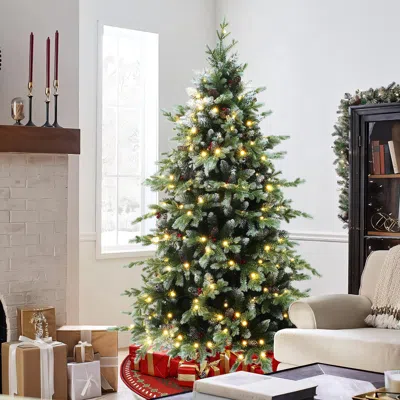 Luxenhome Pre-lit  Green Full Christmas Tree With Pinecones,6ft