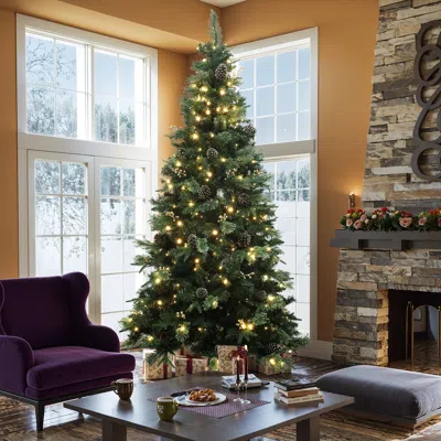 Luxenhome Pre-lit Green Pine Christmas Tree With Stand,7.5ft