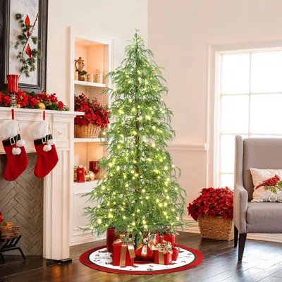 Luxenhome Pre-lit Green Slender Cedar Christmas Tree With Stand,6ft