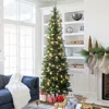 Luxenhome Pre-lit Green Slim Christmas Tree With Metal Stand,7ft In Green