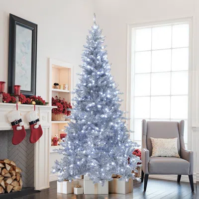 Luxenhome Pre-lit Lights Silver Full Artificial Christmas Tree, 7.5ft In Blue