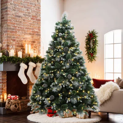 Luxenhome Pre-lit Mixed Green White Artificial Christmas Trees, 7ft