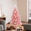 Luxenhome Pre-lit Pink Christmas Fiber Optic Tree,5ft In Pink