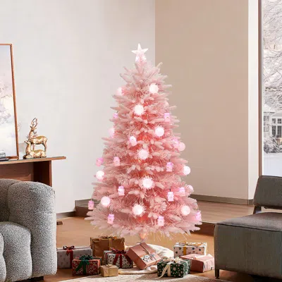 Luxenhome Pre-lit Pink Christmas Fiber Optic Tree,5ft