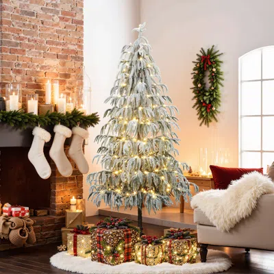 Luxenhome Pre-lit Slim Cedar Christmas Tree With Stand,6.5ft In Green