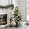 Luxenhome Pre-lit Snow-flocked Christmas Tree With Pot,4ft In Green